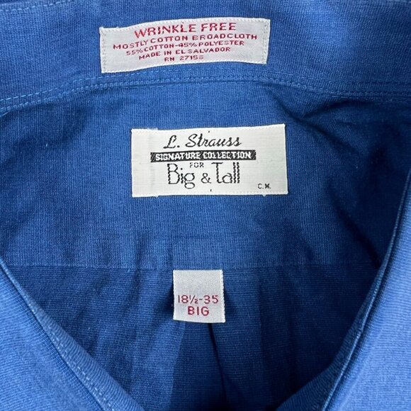 VTG L. Strauss Levi Signature Collection Big And Tall 18.5 35 Button Up Blue - Picture 1 of 7